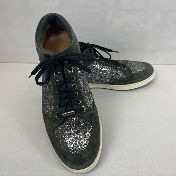 Jimmy Choo Shoes - Jimmy Choo Women’s Size 41 Gray Suede & Black Glitter High-Top‎ Sneakers